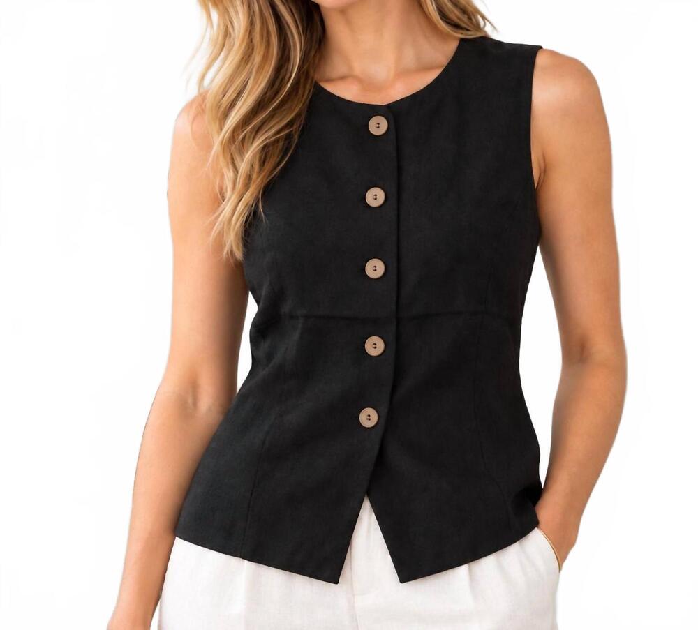 NEW ZENANA linen button vest in black